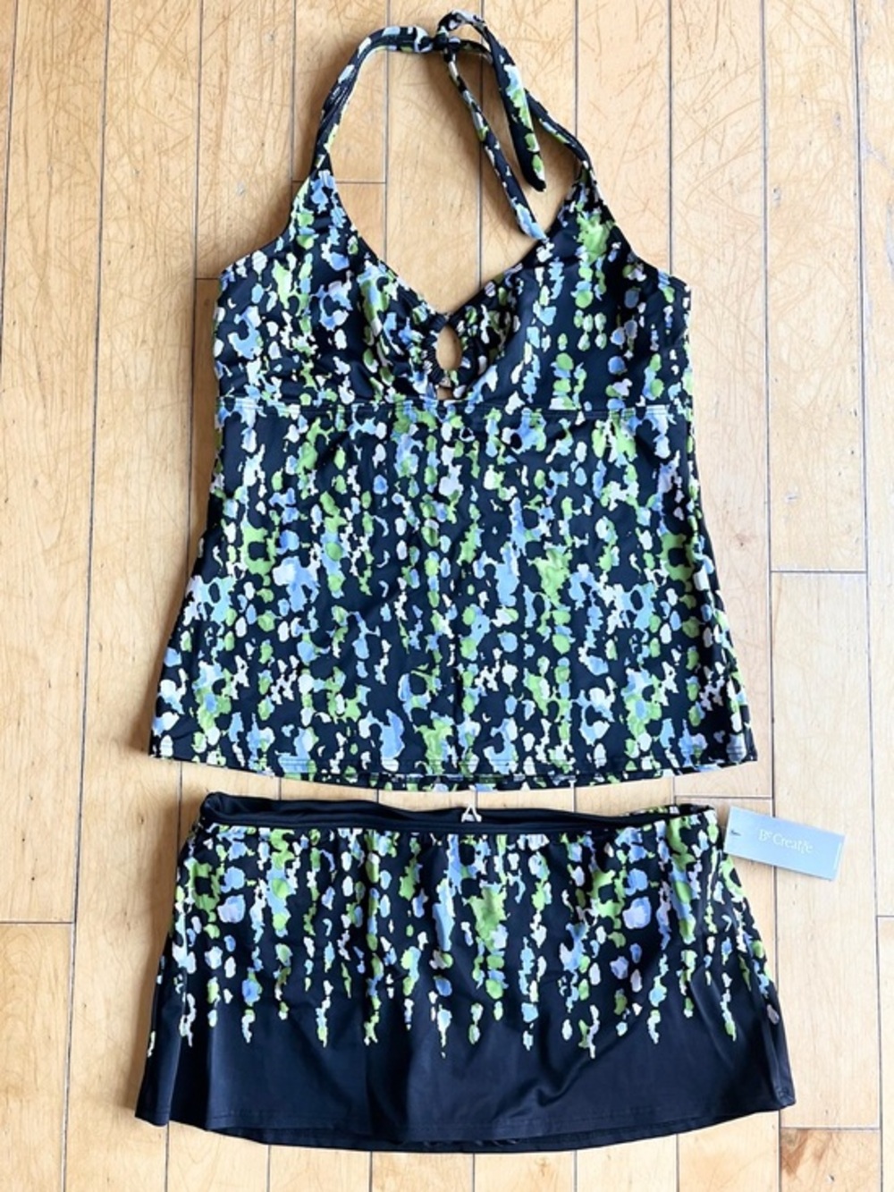 Be Creative Abstract Print Halter Tankini (Size 16) & Swim Skirt (Size 14) Set